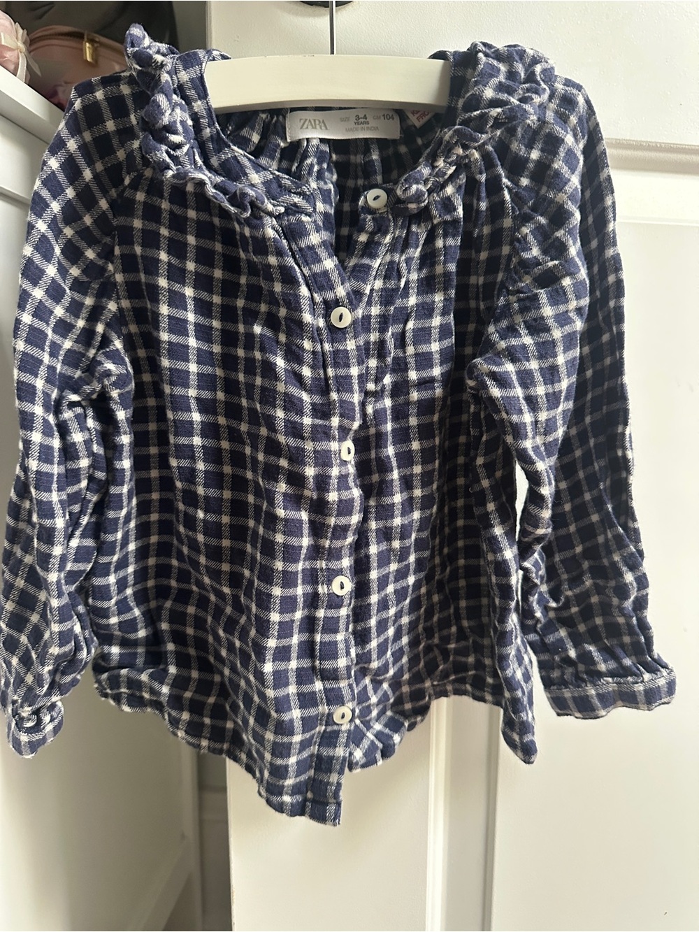Zara Navy and White Plaid Button-Down Shirt